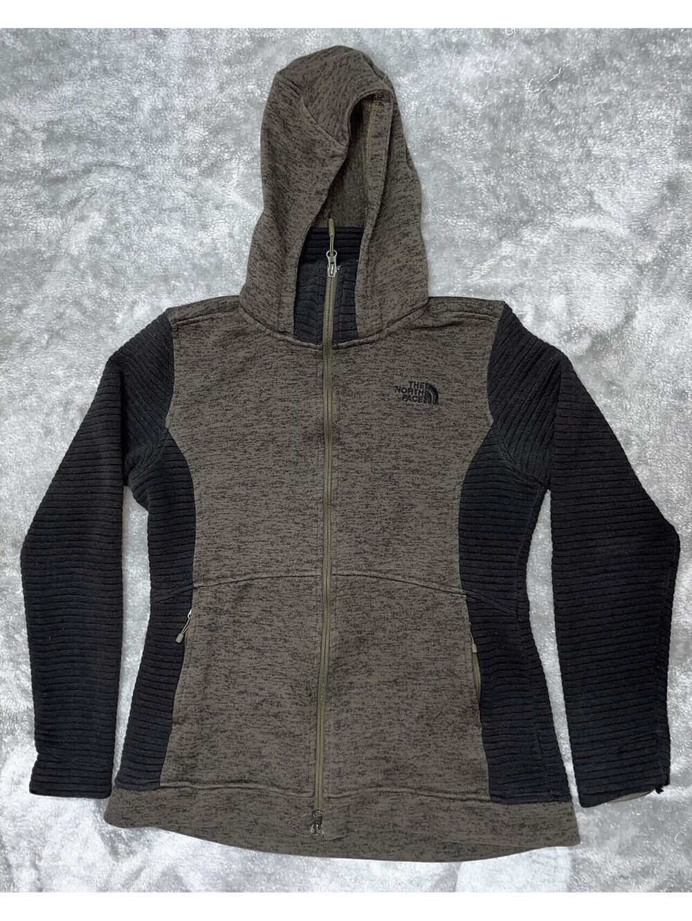 The North Face Indi Hoodie Women’s Green Insulated Parka Fleece Two Tone Size S